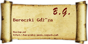 Bereczki Géza névjegykártya